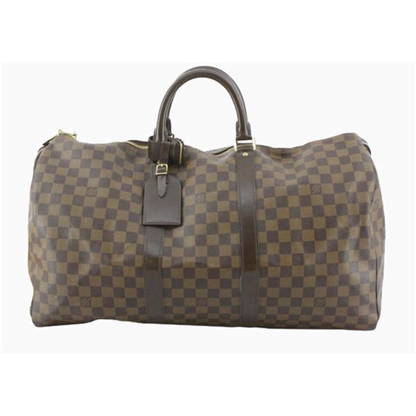 Louis Vuitton Damier Ebene Canvas Leather Keepall 50 cm Duffle Bag