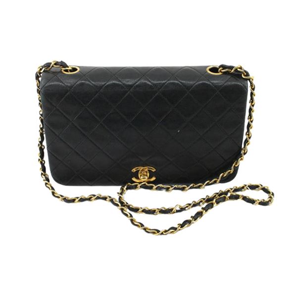 Chanel Black Quilted Lambskin Leather Chain Full Flap Mini Shoulder Bag