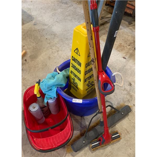 Commercial Cleaning Supplies Lot With Caution Pylon