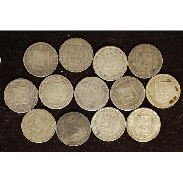 13-1936-1960 VENEZUALA SILVER 25 CENTIMOS COINS