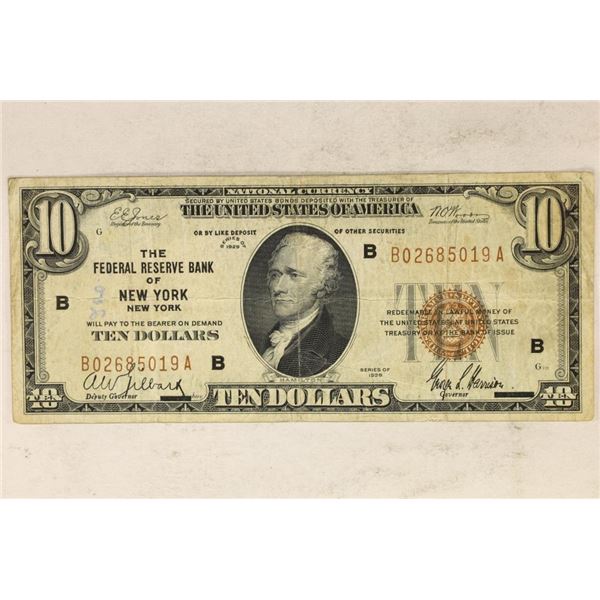 1929 US FEDERAL RESERVE BANK OF NEW YORK $10