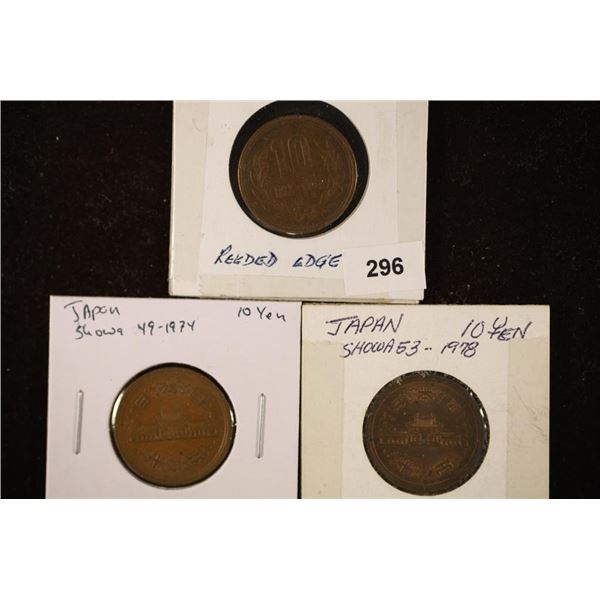 1953, 1974, 1978 JAPAN 10 YEN COINS