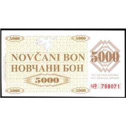 1992 Bosnia Rare 5000 Dinara Note CU    (COI-1194)