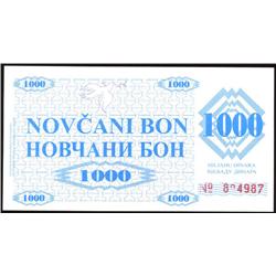 1992 Bosnia Rare 1000 Dinara Note CU (COI-1197)