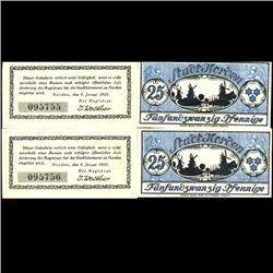 1921 20 Pfennig Norden Germany RARE Crisp Unc Numbered Pair (COI-3719)