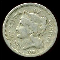 1865 3 Cent Nickel Coin Better Grade RARE ERROR (COI-3758)