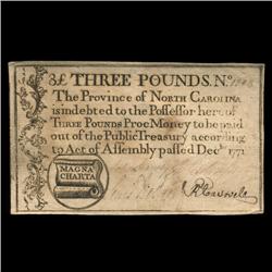 1771 North Carolina 3 Pound Colonial Note AU/XF (COI-4340)