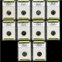 1990P to 99P Graded Roosevelt Dime Set BU  (COI-3486)