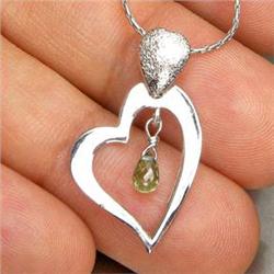 16.17ct   Heart Green Sapphire White Gold Vermeil Necklace Pendant 16" (JEW-1236)