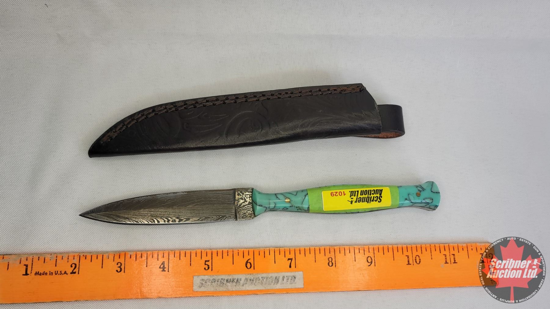 Dagger Code Turquoise Damascus Dagger ~ Custom Turquoise Handle w/Leather Sheath (Total 9 ...