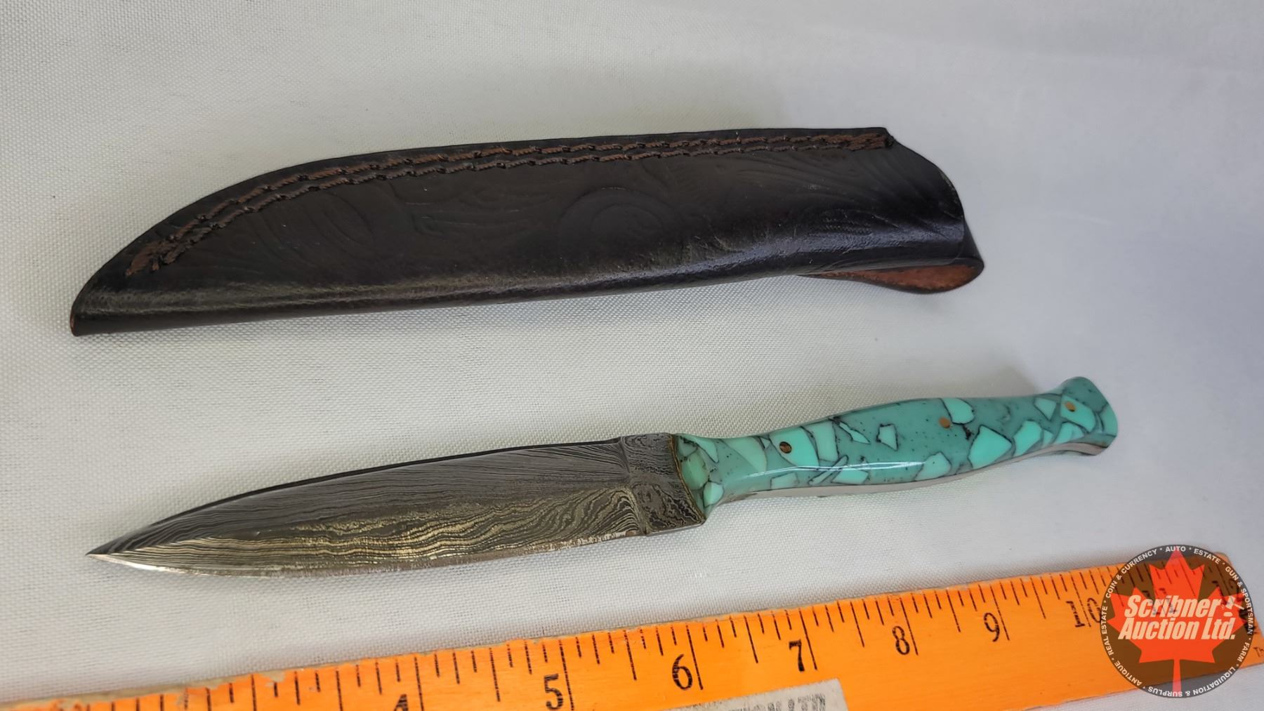 Dagger Code Turquoise Damascus Dagger ~ Custom Turquoise Handle w/Leather Sheath (Total 9 ...