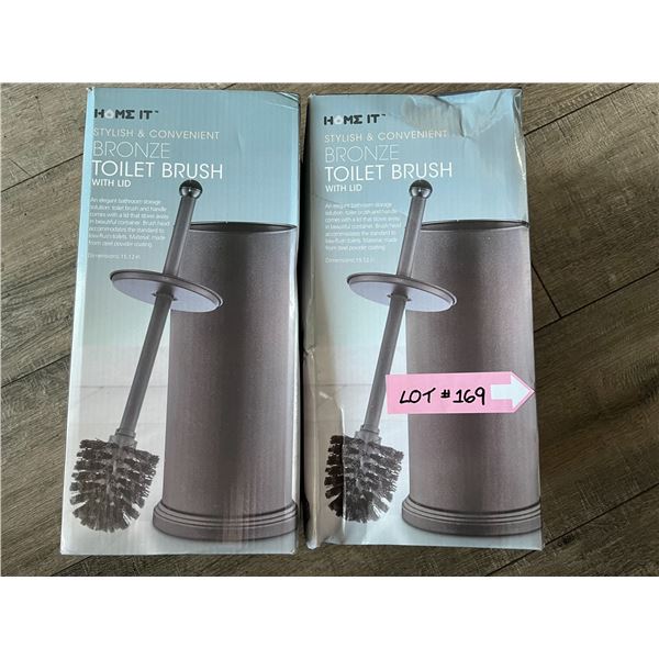 *NEW* Lot Of 2 Bronze Toilet Brush Sets With Lid.