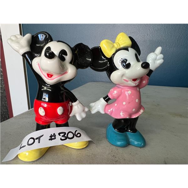 *USED* Lot of 2 Vintage Mickey Mouse and Minnie Mouse Ceramic Figurines