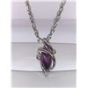 Image 2 : Large 2.25 Carat Marquis Cut Amythest Pendat set in .925 Silver with chain