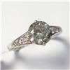 Image 2 : 14K White Gold Diamond (1.6Ct,Si2,Fancy Yellowish Green) Diamond(0.08ct) Ring (~Size 6.75)(Ring is r