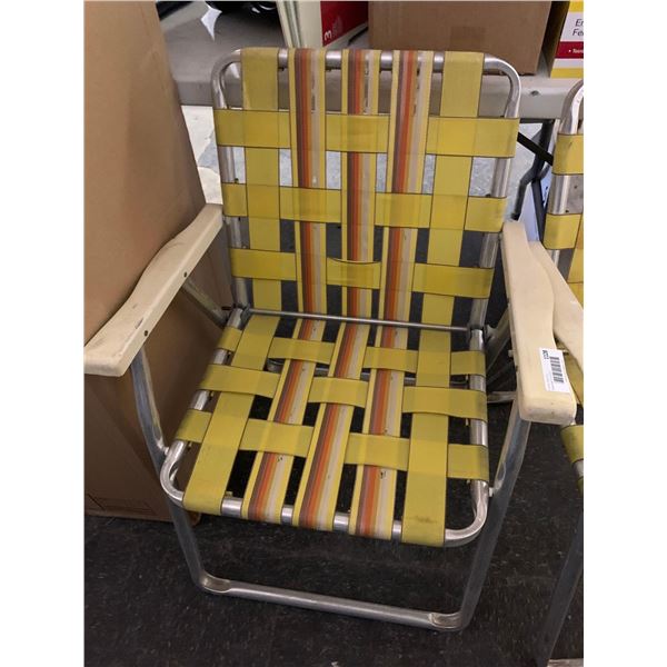 Vintage folding Woven Lawn Chair Yellow