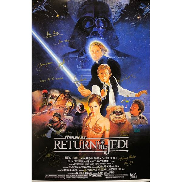 Star Wars Return of Jedi Poster Mark Hamill Harrison Ford Carrie Fisher Autographed Signed