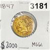 Image 1 : 1847 $5 Gold Half Eagle -MS61