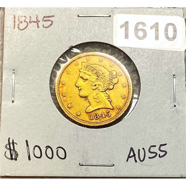 1845 $5 Gold Half Eagle HIGH GRADE