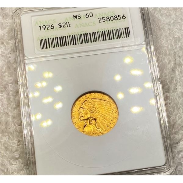1926 $2.50 Gold Quarter Eagle ANACS-MS60