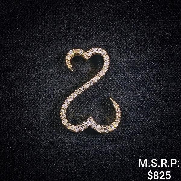 0.8 DWT 14 KT Gold Dbl Hrt Pendant w/ Dimd Lining