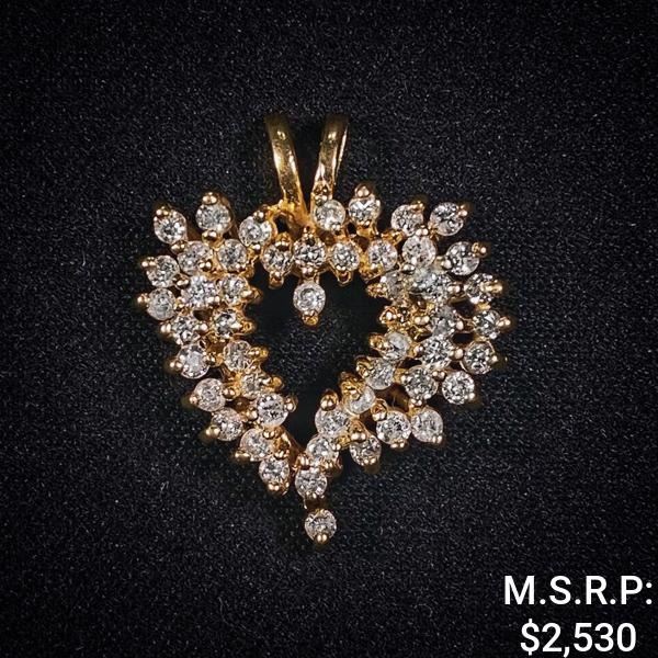 2.6 DWT 14 KT Gold Hrt Pendant w/ Dimd Lining