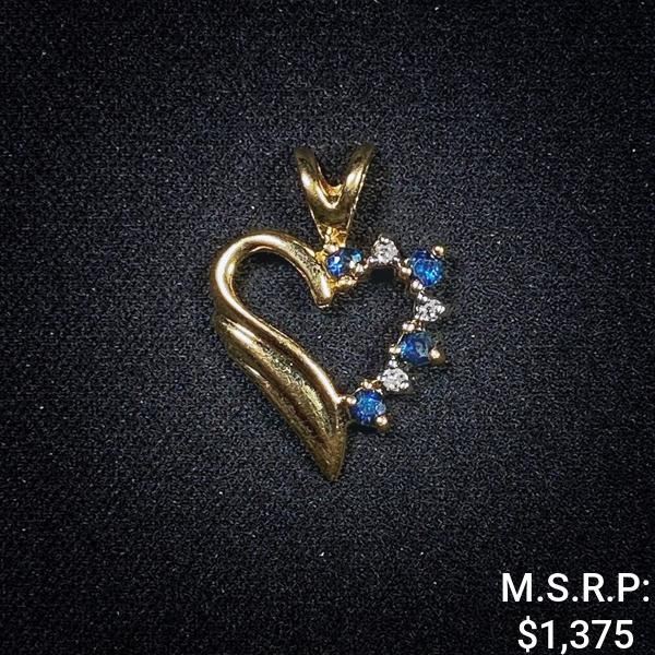 1.8 DWT 14 KT Gold Hrt Pendant w/ Dimd & Gem Linin