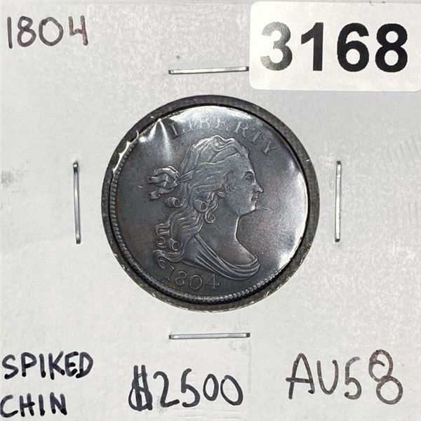 1804 Draped Bust Half Cent -AU58 Spiked Chin