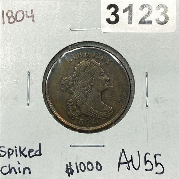 1804 Draped Bust Half Dime -AU55 Spiked Chin