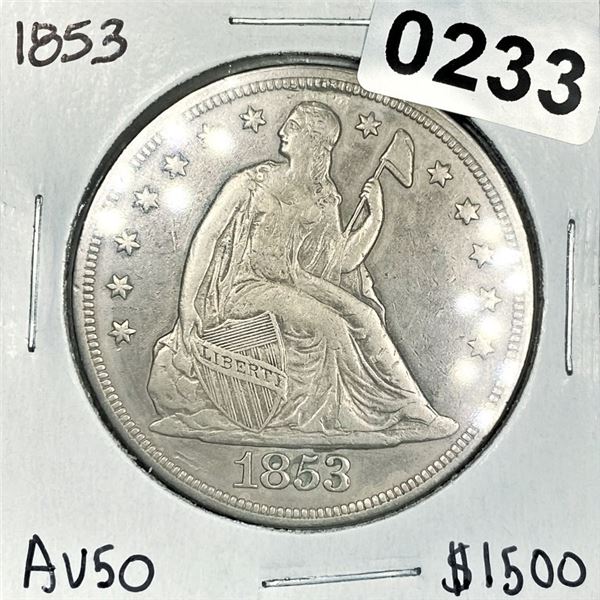 1853 Seated Liberty Dollar -AU50