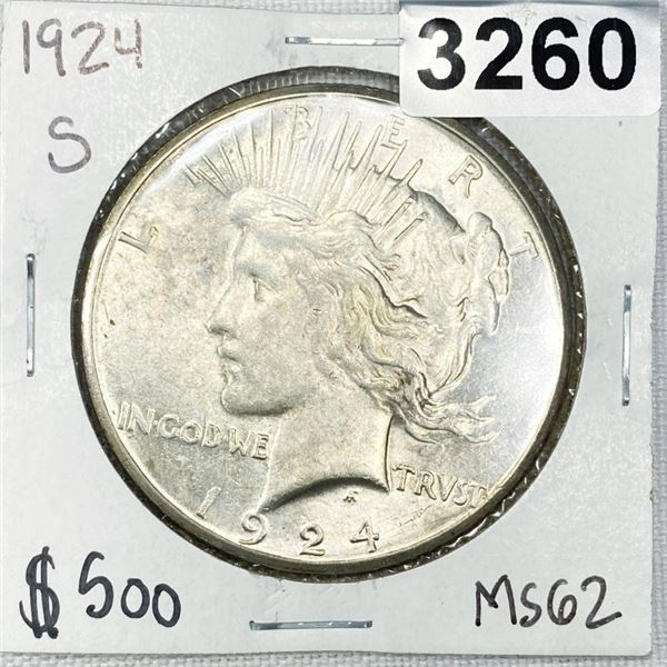 1924-S Silver Peace Dollar -MS62