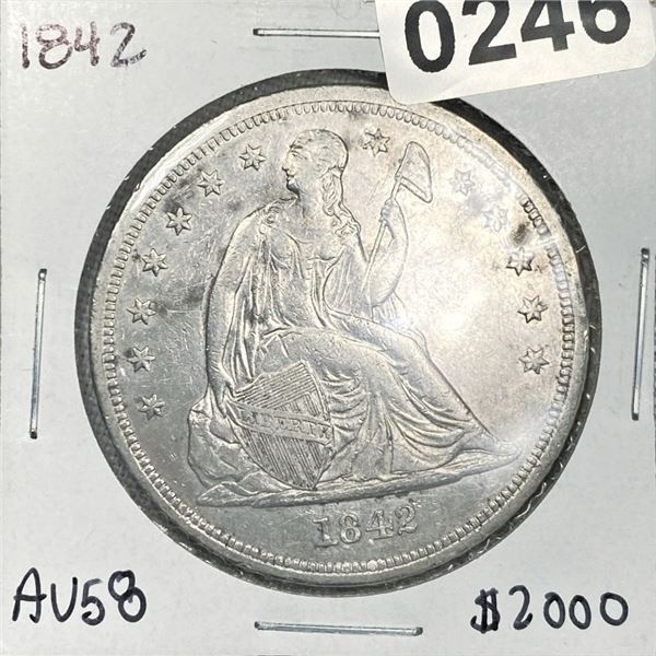 1842 Seated Liberty Dollar -AU58