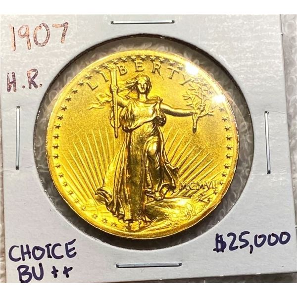 1907 High Relief $20 Gold Double Eagle CHOICE BU