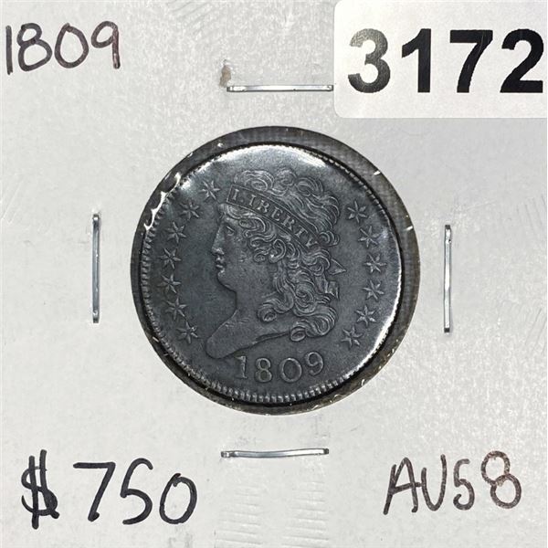1809 Classic Head Half Cent -AU58