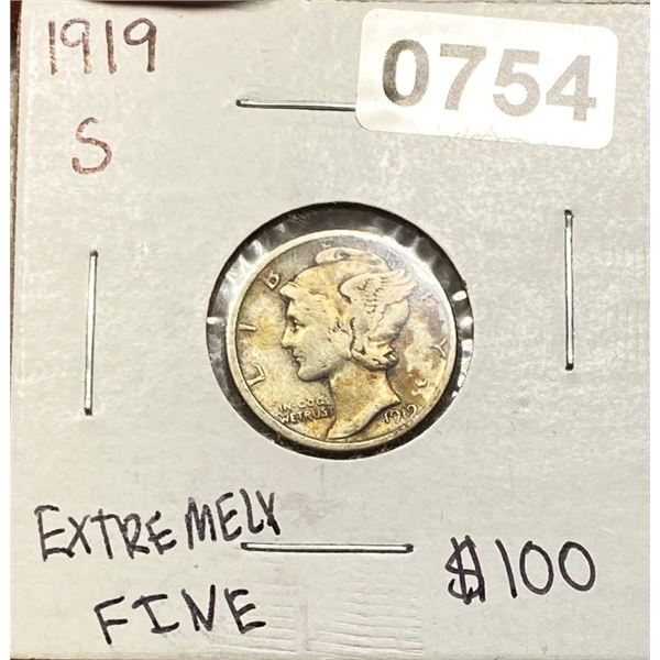 1919-S Mercury Dime NEARLY BU