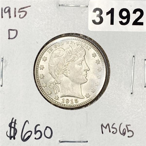 1915-D Barber Quarter -MS65