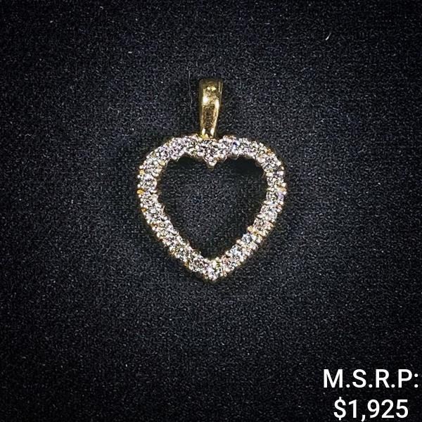 0.7 DWT 14 KT Gold Hrt Pendant w/ Dimd Lining