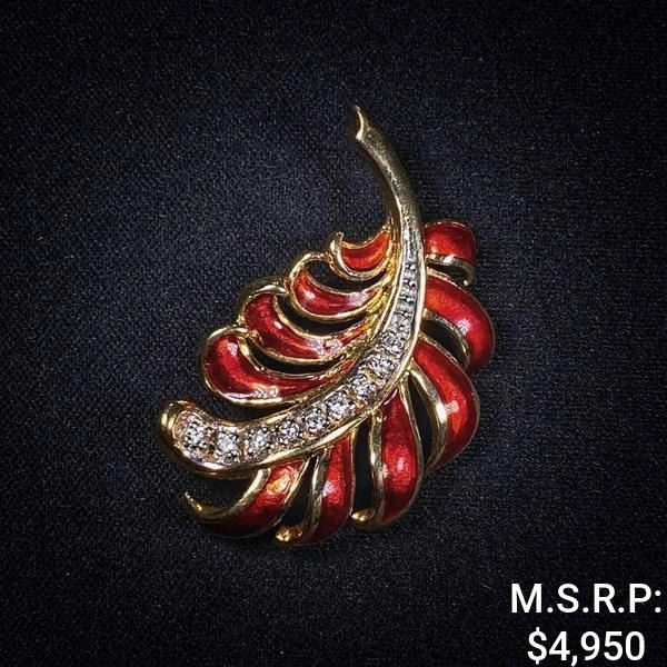 5.7 DWT 14 KT Gold Leaf w/ Dimd Lining Brooch