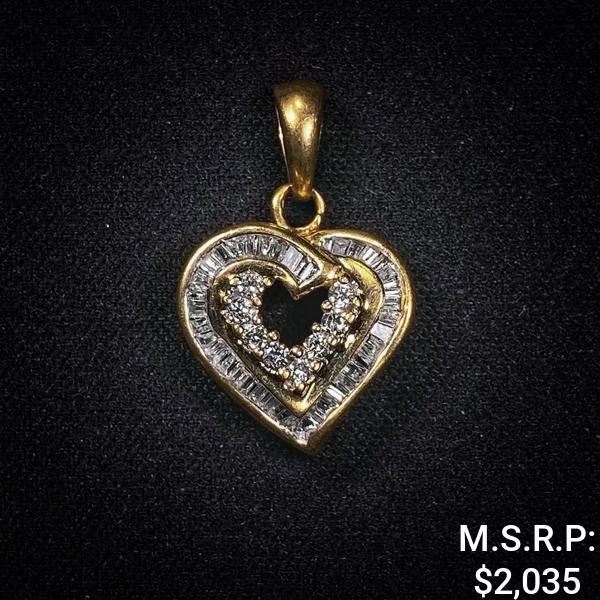 1.4 DWT 14 KT Gold Hrt Pendant w/ Dimd Lining