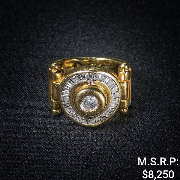 6.9 DWT 18 KT Gold w/ Dimds & Gem Ring Sz: 4.5