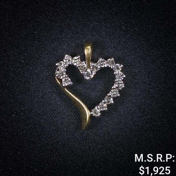 1.2 DWT 10 KT Gold Hrt Pendant w/ Dimd Lining