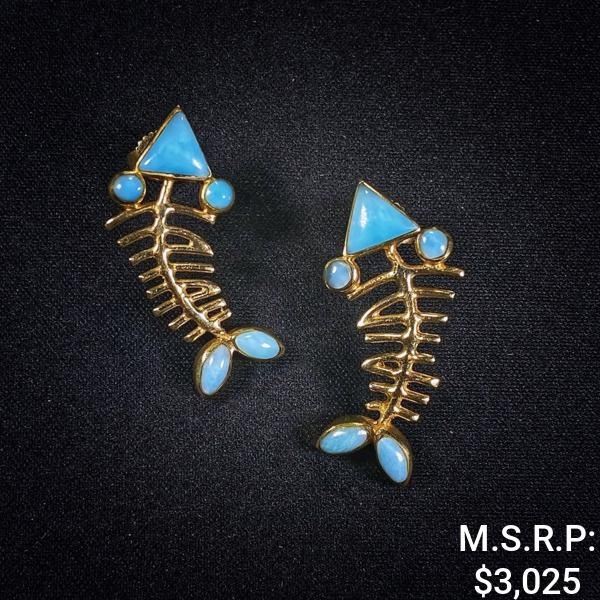 3.9 DWT 14 KT Gold Fish Bones w/ Gems Earrings