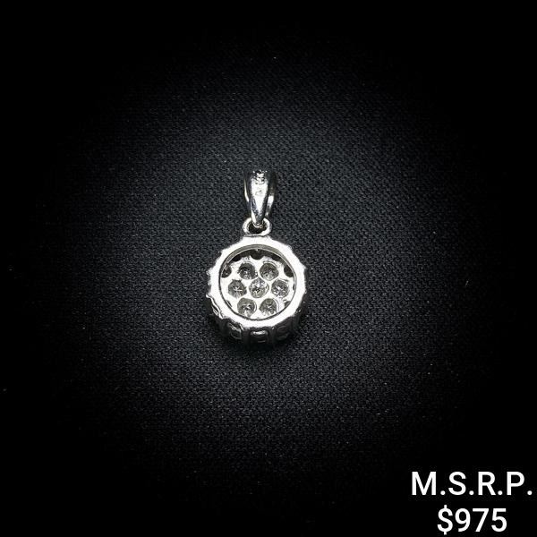 1.3 DWT 14 KT Wht Gold Pndt w/ Diamond Lining