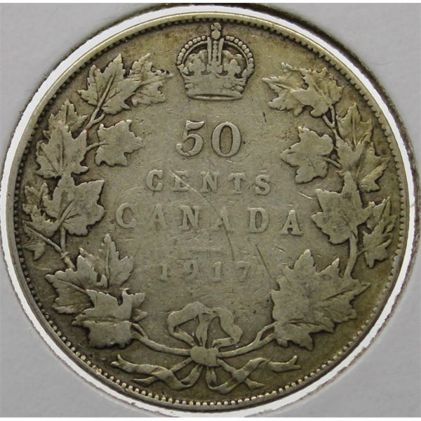 1917 CANADA SILVER 50 CENTS COIN