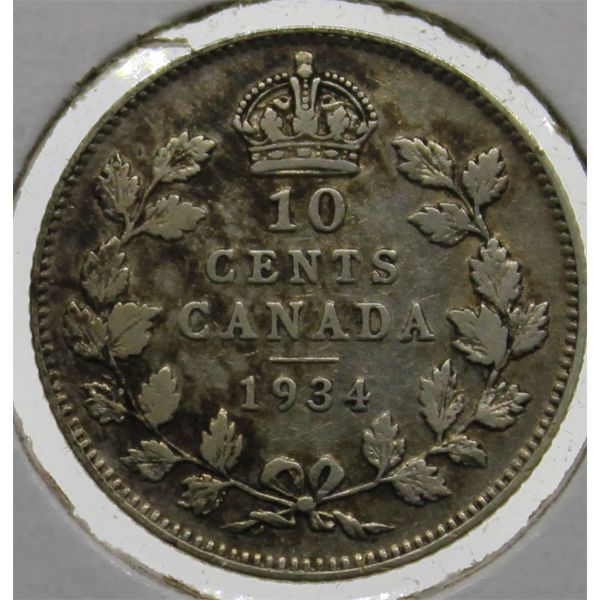 1934 CANADA SILVER 10 CENT COIN
