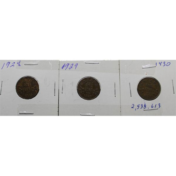 1928 1929 1930 SMALL CANADA ONE CENT COINS