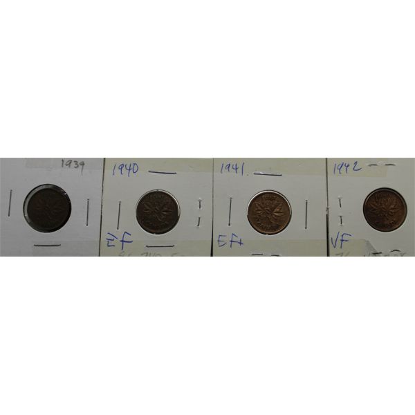 1939 1940 1941 1942 SMALL CANADA ONE CENT COINS