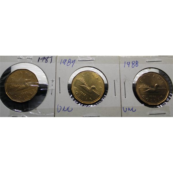 1987 1987 1988 CANADA 1 DOLLAR LOONIE COINS