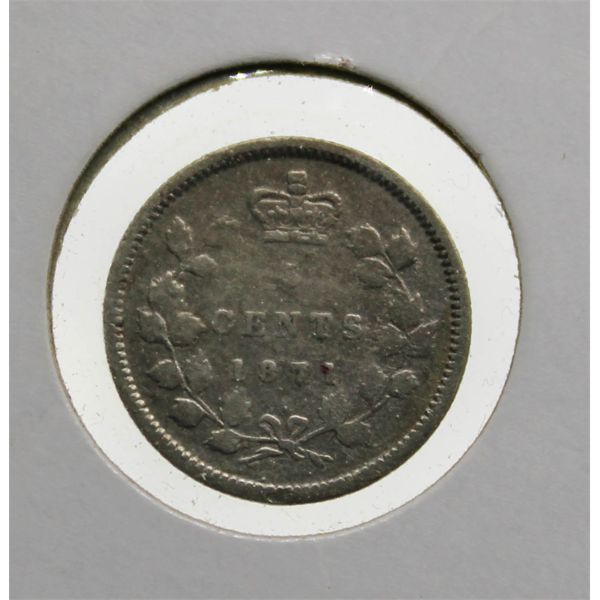 1871 SMALL CANADA SILVER 5 CENTS COIN