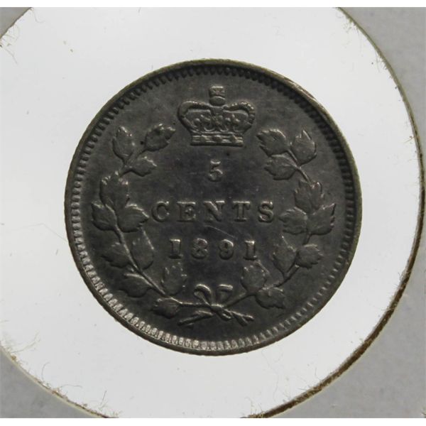 1891 SMALL CANADA SILVER 5 CENTS COIN